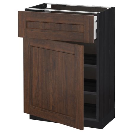 Напольный шкаф с ящиком/дверью, черный/Эдсерум коричневый 60x37 см IKEA МЕТОД / МАКСИМЕРА 092.366.83