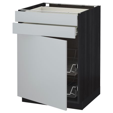 Напольный шкаф, дверца, 2 ящика, проволочных корзин МЕТОД / ФОРВАРА, черный, Веддинге серый