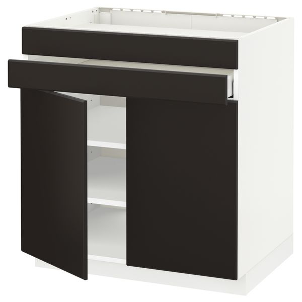 Напольный шкаф для варочной панели, 2 ящика, 2 фасада, 1 ящик МЕТОД / МАКСИМЕРА, белый, Кунгсбакка антрацит (80x60 см) - схема-чертеж с размерами