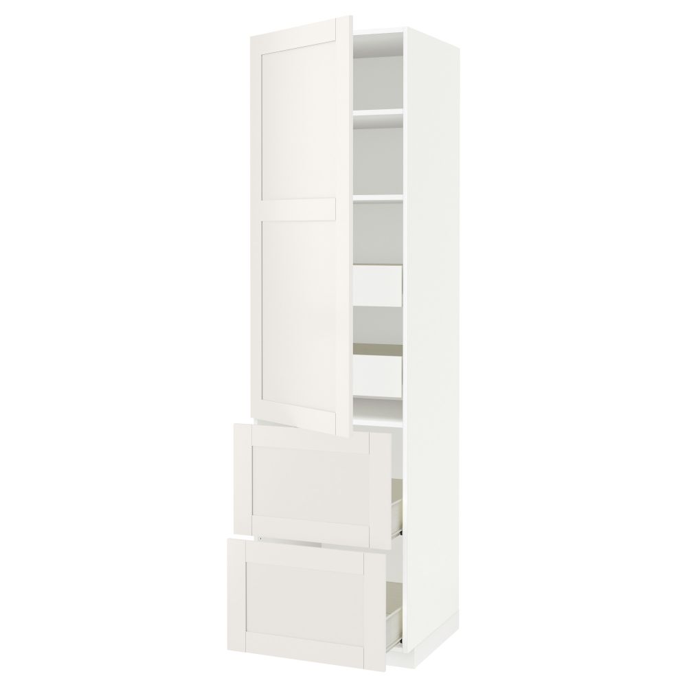 Высокий шкаф + полки, 4 ящика, 2 дверцы МЕТОД / ФОРВАРА, белый, Сэведаль белый - схема-чертеж с размерами