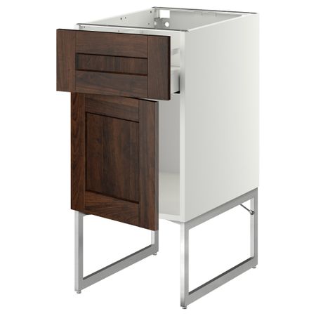 Напольный шкаф с ящиком, дверью МЕТОД / МАКСИМЕРА, белый, Эдсерум коричневый