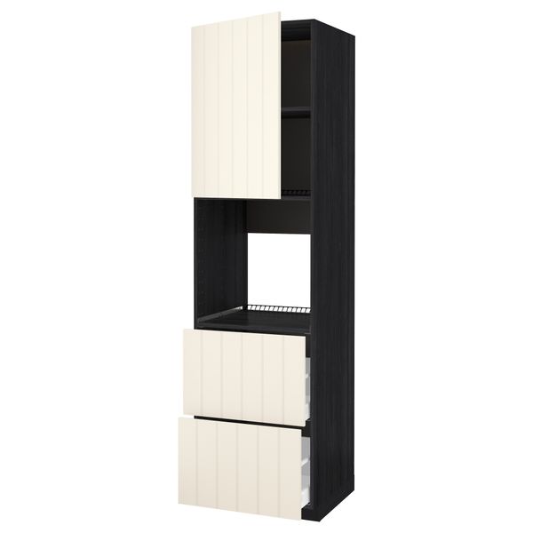 Высокий шкаф для духовки + дверца, 2 форнтальных, 2 высоких ящик МЕТОД / МАКСИМЕРА, черный, Хитарп белый с оттенком - схема-чертеж с размерами