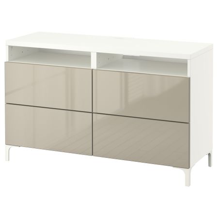 Тумба для ТВ с ящиками БЕСТО, белый, Сельсвикен глянцевый/бежевый (120x40x74 см)