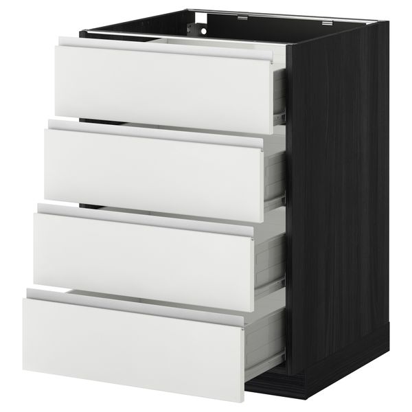 Напольный шкаф 4 фронтальных панели, 4 ящика МЕТОД / ФОРВАРА, черный, Нодста белый - схема-чертеж с размерами