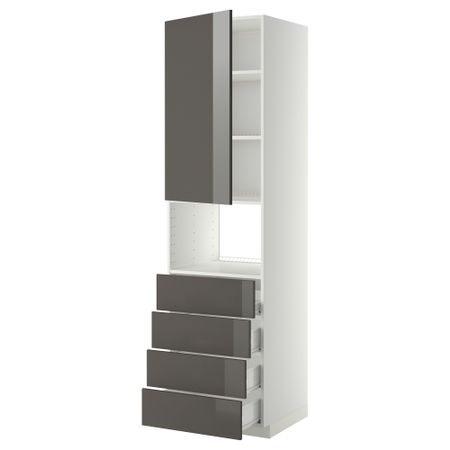 Высокий шкаф для духовки, дверца, 4 ящика МЕТОД / ФОРВАРА, белый, Рингульт серый