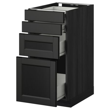 Напольный шкаф 4 фронтальных панели, 4 ящика МЕТОД / ФОРВАРА, черный, Лаксарби черно-коричневый