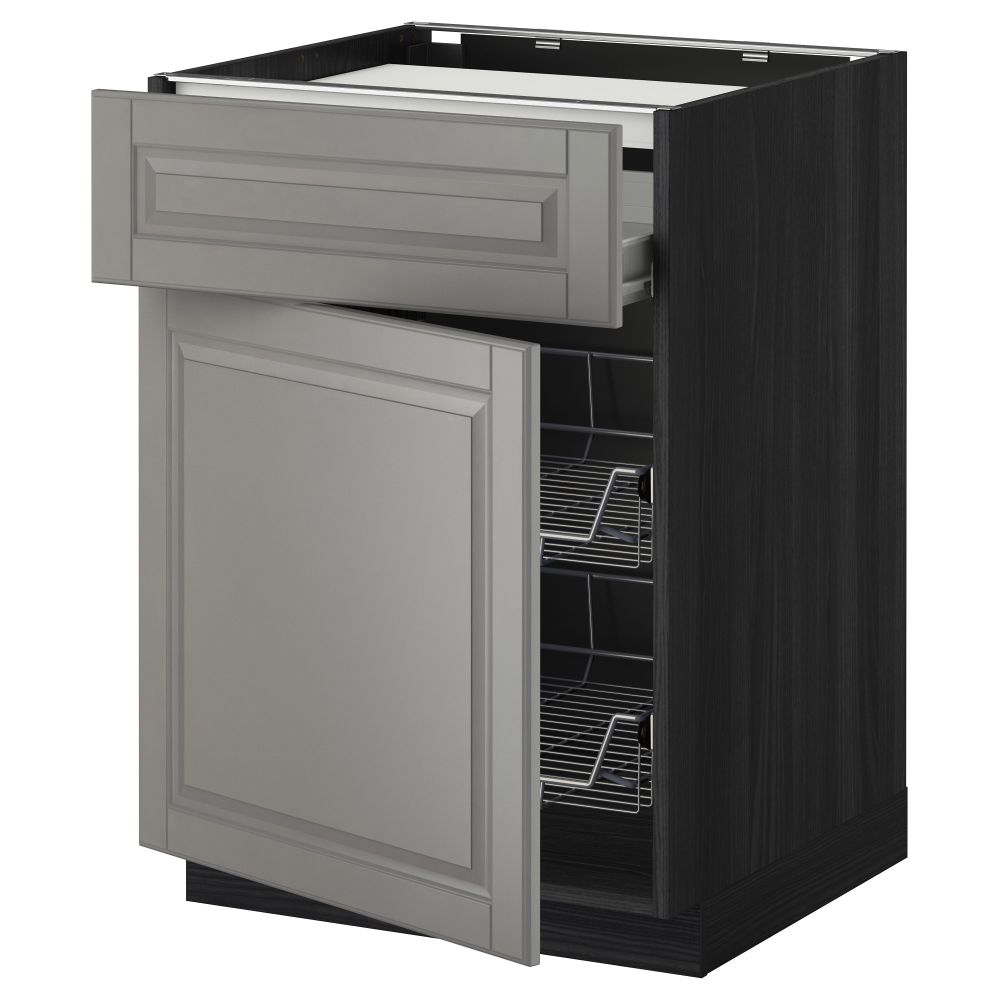 Напольный шкаф для варочной панели, ящик, 2 проволочных корзины МЕТОД / ФОРВАРА, черный, Будбин серый (60x60 см) - фото 1
