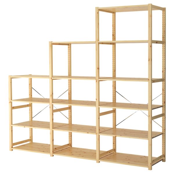 3 секции, полки, 259x50x226 см, сосна IKEA IVAR ИВАР 892.485.35 - фото 1