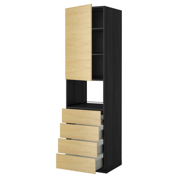 Высокий шкаф для духовки, дверца, 4 ящика МЕТОД / ФОРВАРА, черный, Тингсрид береза - фото 1