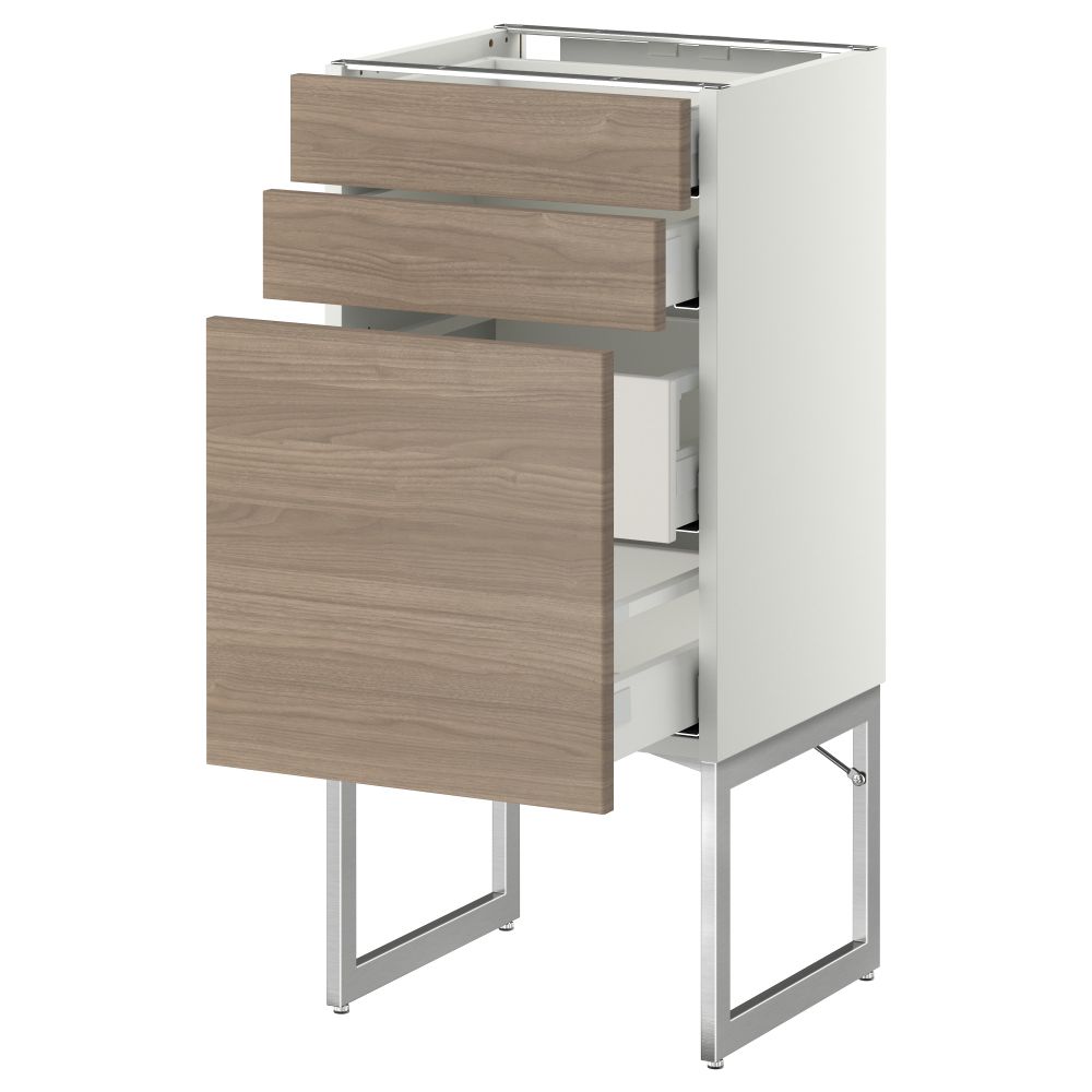 Напольный шкаф 3 фронтальных панели, 2 нижних, 2 средних ящика МЕТОД / МАКСИМЕРА, белый, Брокхульт светло-серый - схема-чертеж с размерами