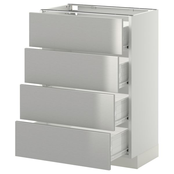 Напольный шкаф 4 фронтальных панели, 4 ящика МЕТОД / ФОРВАРА, белый, Гревста нержавеющ сталь - схема-чертеж с размерами