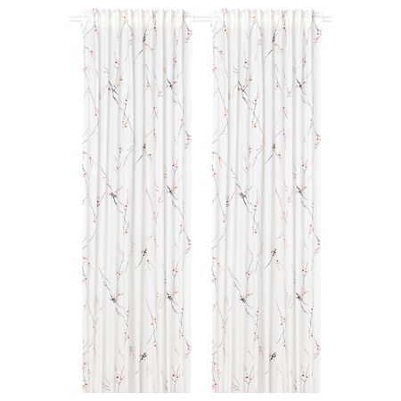 Гардины, 2 шт., белый/цветок 145x300 см IKEA RÖDLÖNN РЁДЛЁНН 004.879.54