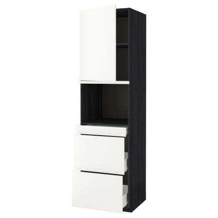 Высокий шкаф для СВЧ/дверца, 3 ящика МЕТОД / ФОРВАРА, черный, Хэггеби белый