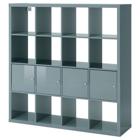 Стеллаж с 4 вставками КАЛЛАКС, глянцевый серо-бирюзовый (147x147 см)