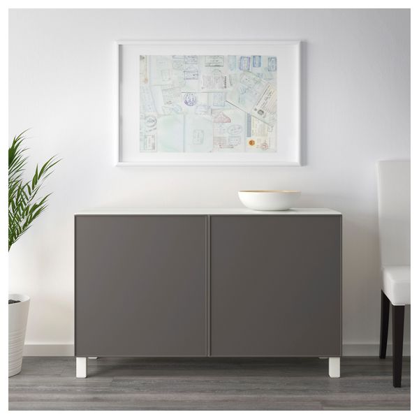 Комбинация для хранения с дверцами БЕСТО, белый, Грундсвикен темно-серый (120x40x74 см) - схема-чертеж с размерами