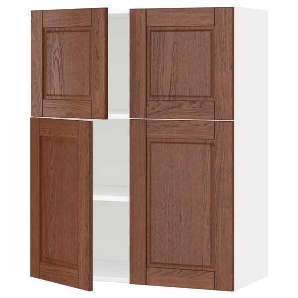 Навесной шкаф с полками, 4 дверцы МЕТОД, белый, Филипстад коричневый (80x100 см) - схема-чертеж с размерами