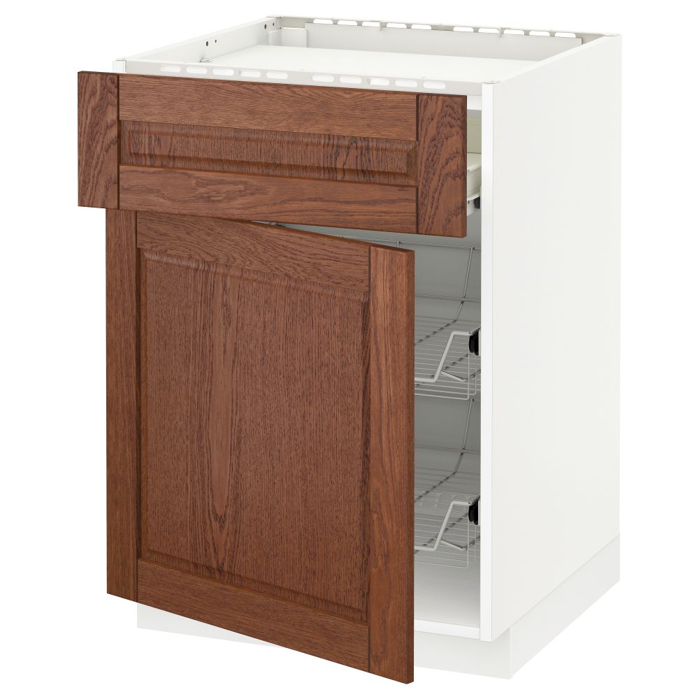 Напольный шкаф для варочной панели, ящик, 2 проволочных корзины МЕТОД / ФОРВАРА, белый, Филипстад коричневый (60x60 см) - схема-чертеж с размерами