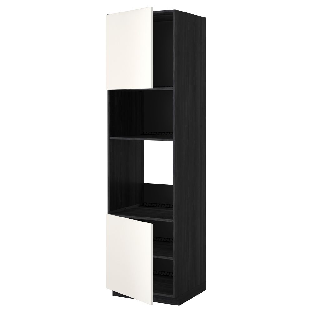 Высокий шкаф для духовки/СВЧ, 2 дверцы, полки МЕТОД, черный, Веддинге белый - схема-чертеж с размерами