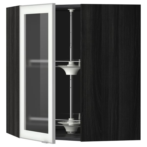 Угловой навесной шкаф с вращающающейся секцией, стеклянными дверцами МЕТОД, черный, Ютис матовое стекло - схема-чертеж с размерами