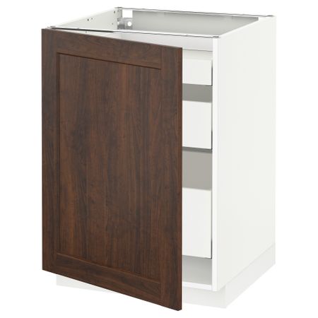 Напольный шкаф с 1 дверцей, 3 ящика МЕТОД / МАКСИМЕРА, белый, Эдсерум коричневый