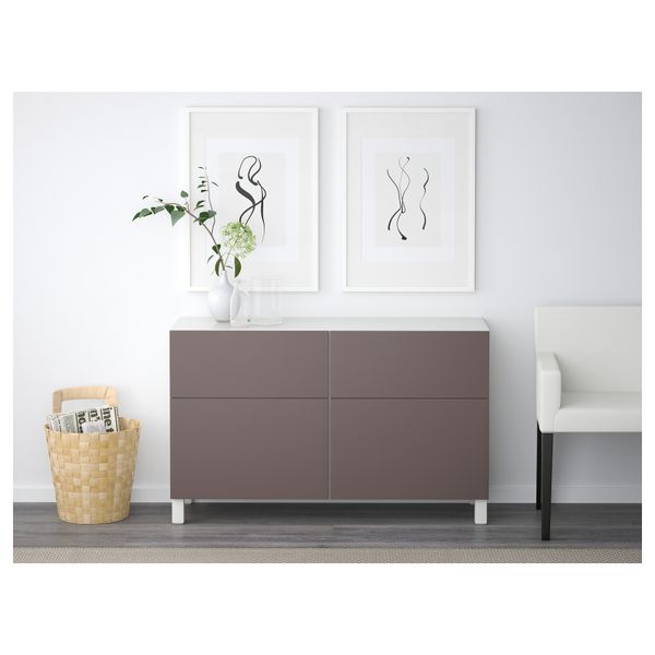 Комбинация для хранения с дверцами, ящиками БЕСТО, белый, Вальвикен темно-коричневый (120x40x74 см) - фото 2