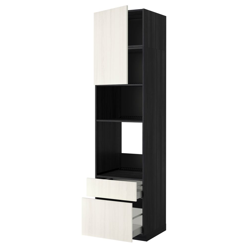 Высокий шкаф для духовки/СВЧ дверца, 2 ящика МЕТОД / МАКСИМЕРА, черный, Росдаль белый - схема-чертеж с размерами