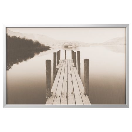 Картина с рамой БЬЁРКСТА, Пристань на рассвете, цвет алюминия (78x118 см)