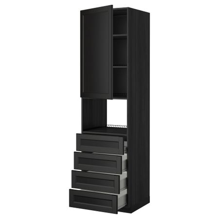 Высокий шкаф для духовки, дверца, 4 ящика МЕТОД / ФОРВАРА, черный, Лаксарби черно-коричневый черно-коричневый