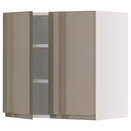 METOD Навесной шкаф с полками/2дверцы - белый/Voxtorp глянцевый темный серо-коричневый 60x60 см