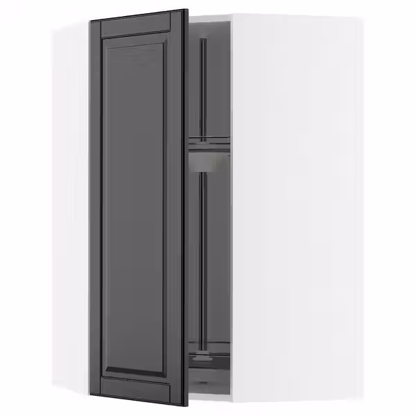 METOD Углов навесн шкаф с вращающ секцией - белый/Bodbyn чёрный 68x100 см - фото 1