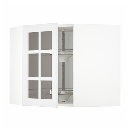 Угловой навесной шкаф с вращающейся секция, стеклянная дв, белый/Стенсунд белый 68x60 см IKEA METOD МЕТОД 694.097.46