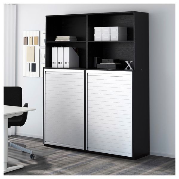 Комбинация для хранения с дверцей-шторой ГАЛАНТ, черно-коричневый (160x200 см) - схема-чертеж с размерами