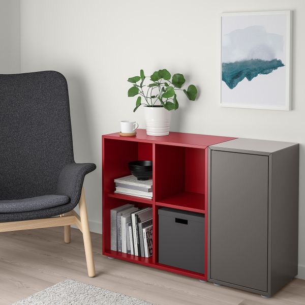 Комбинация шкафов с ножками, темно-серый/красный 105x35x72 см IKEA ЭКЕТ 092.864.56 - фото 2
