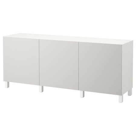 Комбинация для хранения с дверцами БЕСТО, белый, Лаппвикен светло-серый (180x40x74 см)