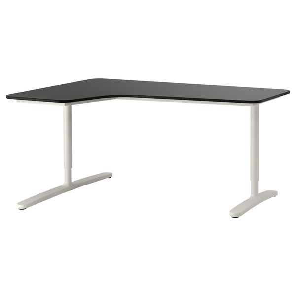 Угловой письменный стол левосторонний БЕКАНТ, черно-коричневый, белый (160x110 см) - фото 1