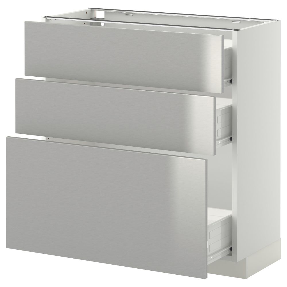 Напольный шкаф с 3 ящиками МЕТОД / ФОРВАРА, белый, Гревста нержавеющ сталь - схема-чертеж с размерами