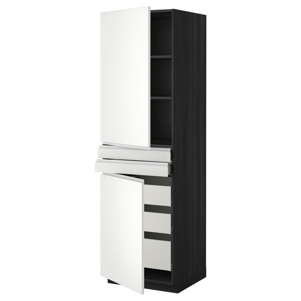 Высокий шкаф + полки, 5 ящиков, 2 дверцы, 2 фронтальных МЕТОД / МАКСИМЕРА, черный, Нодста белый - фото 1