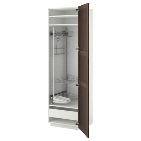 Высокий шкаф с отделением для аксессуаров, для уборки МЕТОД / ФОРВАРА, белый, Эдсерум коричневый