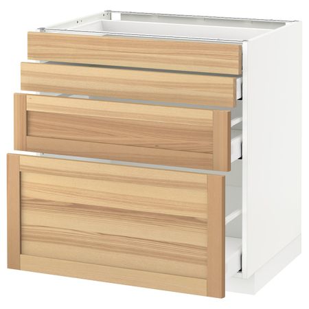 Напольный шкаф 4 фронтальных панели, 4 ящика, белый/Торхэмн ясень 80x60 см IKEA METOD МЕТОД / MAXIMERA МАКСИМЕРА 392.357.95