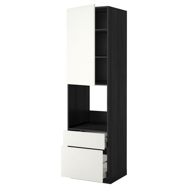 Высокий шкаф для духовки + дверь, 2 ящика МЕТОД / МАКСИМЕРА, черный, Хэггеби белый - фото 1
