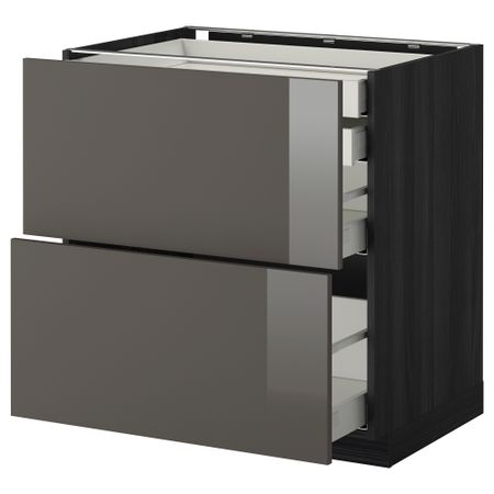 Напольный шкаф 2 фронтальные панели, 2 нижних, 1 средний, 1 высокий ящик МЕТОД / МАКСИМЕРА, черный, Рингульт серый