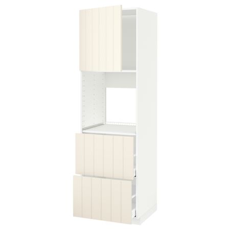 Высокий шкаф для духовки + дверца, 2 форнтальных, 2 высоких ящик МЕТОД / МАКСИМЕРА, белый, Хитарп белый с оттенком