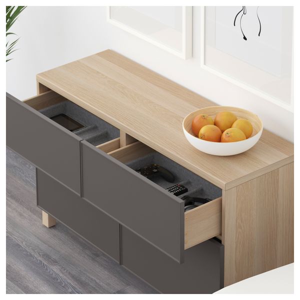 Комбинация для хранения с дверцами, ящиками БЕСТО, под беленый дуб, Грундсвикен темно-серый - схема-чертеж с размерами