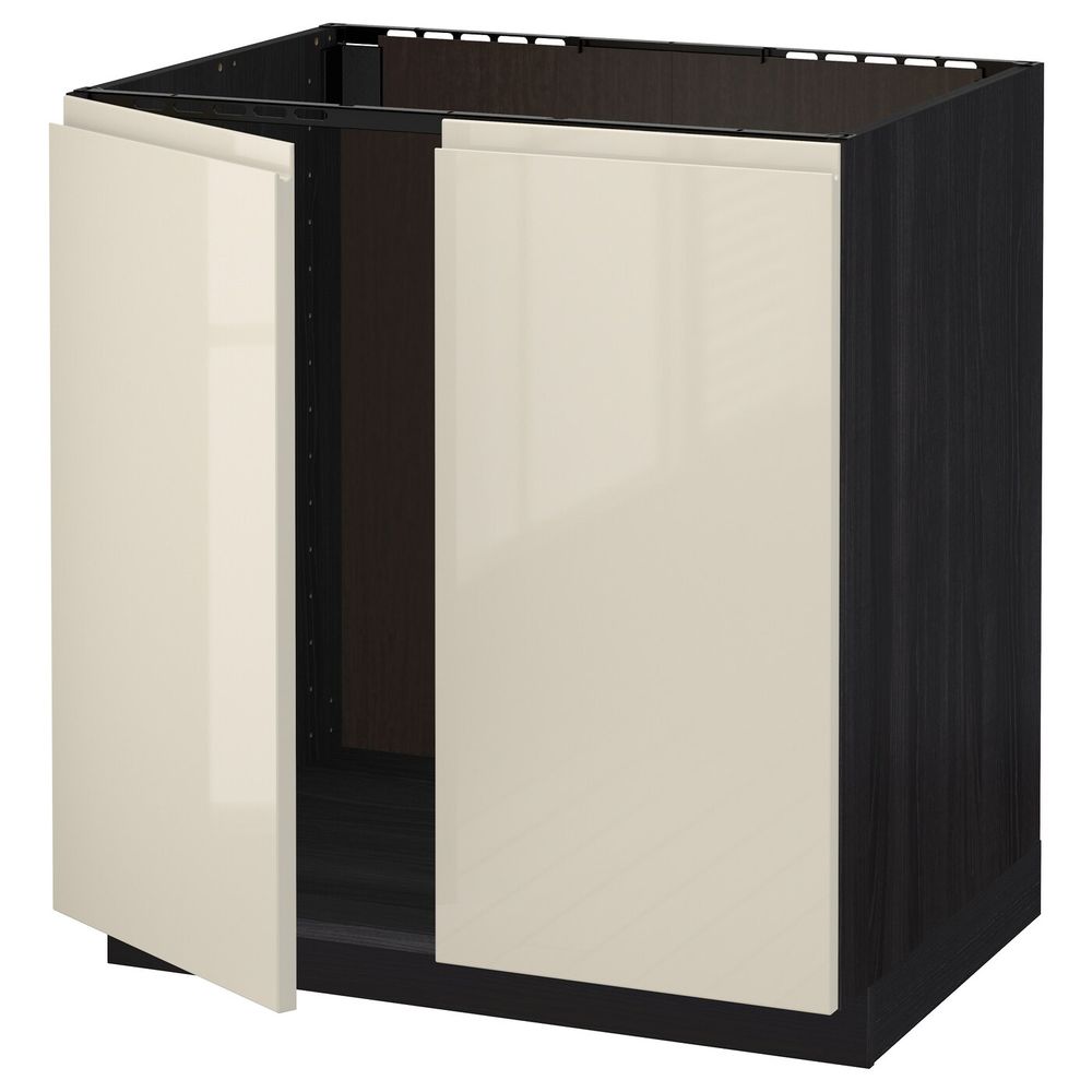 Напольный шкаф для раковины + 2 двери, черный, Воксторп глянцевый светло-бежевый 80x60 см IKEA МЕТОД 192.246.32 - схема-чертеж с размерами
