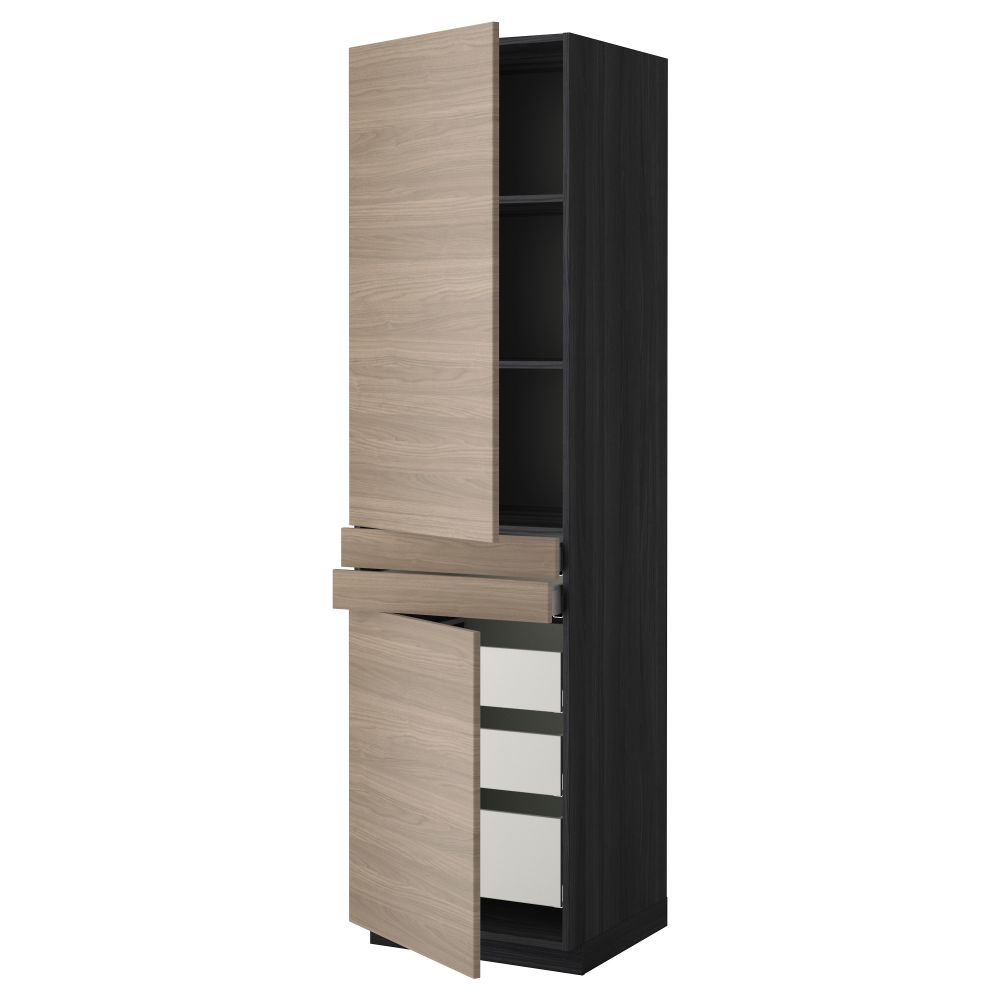 Высокий шкаф + полки, 5 ящиков, 2 дверцы, 2 фронтальных МЕТОД / МАКСИМЕРА, черный, Брокхульт светло-серый - фото 1