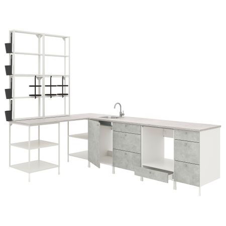 Угловая кухня, белый, под бетон IKEA BEGIVENHET БЕГИВЕНХЕТ 993.380.69