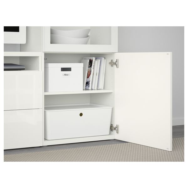 Шкаф для ТВ, комбинированный, стекляные дверцы БЕСТО, белый, Сельсвикен глянцевый/белый прозрачное стекло (240x40x128 см) - фото 3