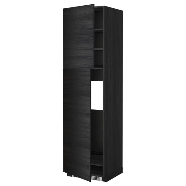 Высокий шкаф для холодильника/2дверцы, черный, Тингсрид черный 60x60x220 см IKEA МЕТОД 092.330.62 - схема-чертеж с размерами