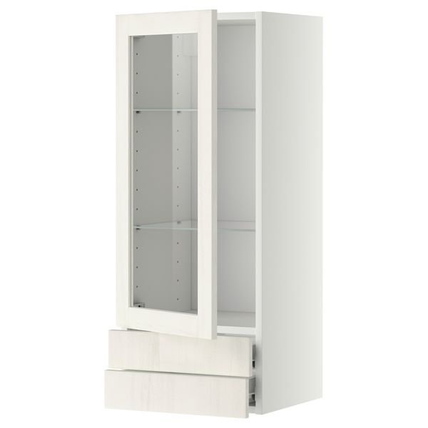 Навесной шкаф, стеклянная дверца, 2 ящика МЕТОД / ФОРВАРА, белый, Росдаль белый - схема-чертеж с размерами