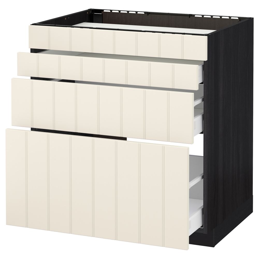 Напольный шкаф для духовки, 4фасада, 3 ящика МЕТОД / МАКСИМЕРА, черный, Хитарп белый с оттенком - схема-чертеж с размерами